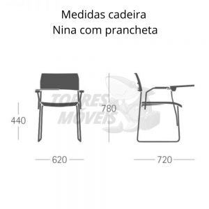Medidas cadeira Torres NINA fixa com prancheta
