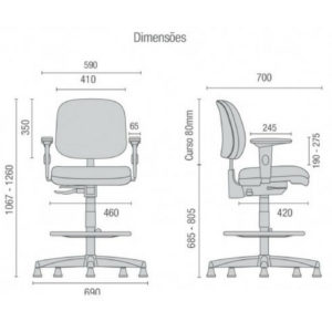 Medidas de cadeira Start base caixa com braços