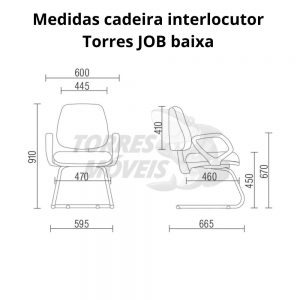 Medidas cadeira interlocutor Torres JOB com braço fixo