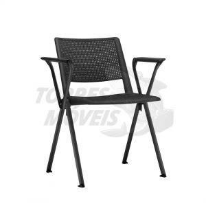 Cadeira fixa torres up empilhável preta pé preto com braços