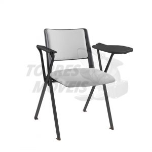 Cadeira fixa torres up empilhável estofada pé preto com prancheta esquerda