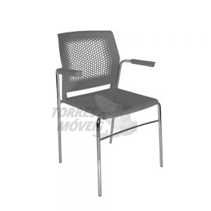 Cadeira Torres Axel estrutura 4 pés encosto perfurado com braço na cor cinza